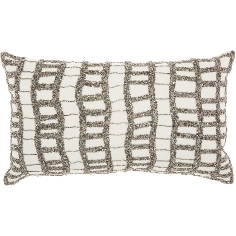 Sequined Cotton Throw Pillow, Pewter