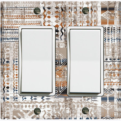 Metal Light Switch Plate Outlet Cover (Tribal Marking Pattern Gray - Double Rocker)