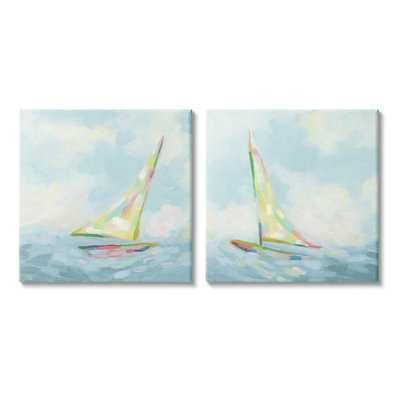 " Sailboats With Sea Waves Single Picture Frame " by June Erica Vess 2 - Pieces on Canvas