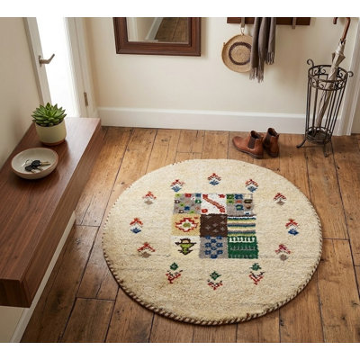 Tapis rond en laine moelleux de style tribal Dulan