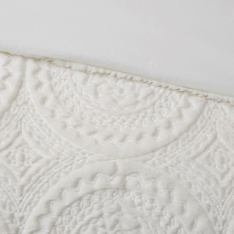 Ensembles de literie luxueux en fausse fourrure ivoire, édredon moelleux avec motif brodé pour la maison