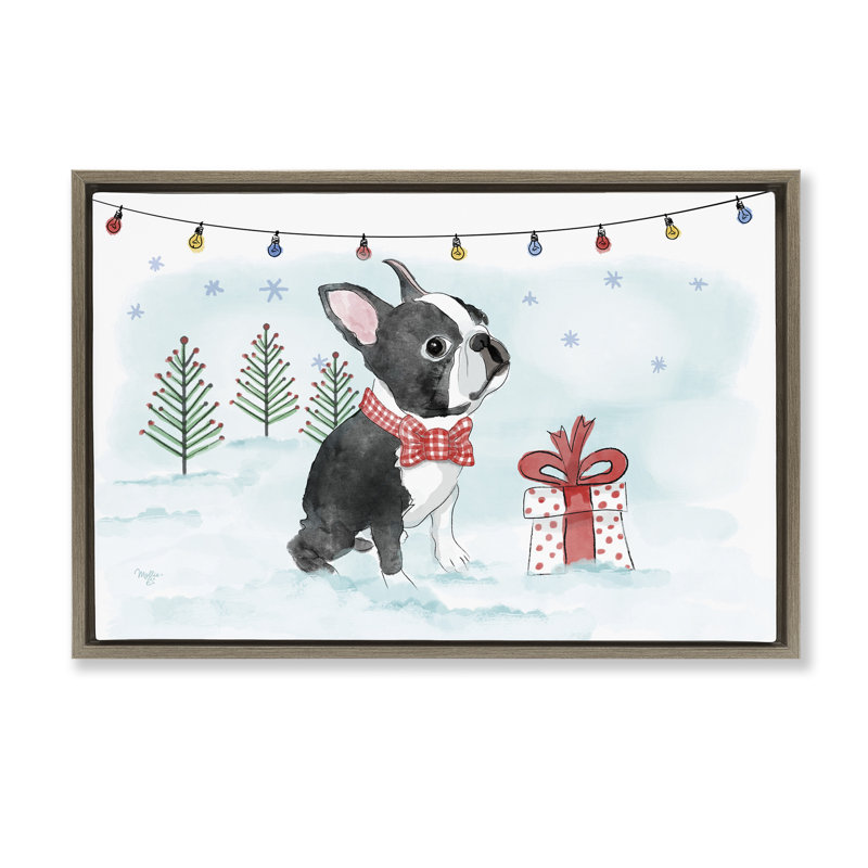 «Snowy Boston Terrier» par Mollie B., Cadre flottant orme Montalcino, H 17 po x l 25 po