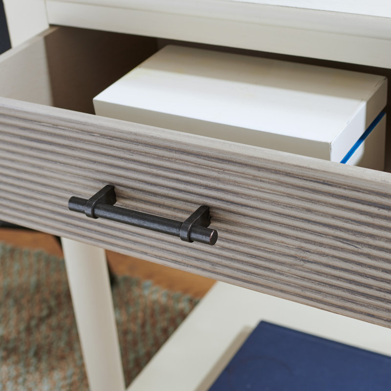 Peters End Table with Storage, Distressed White/Greige