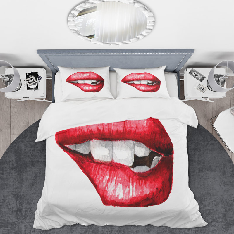 Lèvres mordantes - ensemble de housse de couette moderne - polyester microfibre