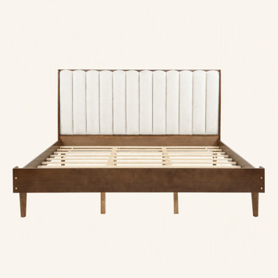 Lit en bois avec tête de lit tapissier de style piano, lit en bois avec cadre de lit renforcé