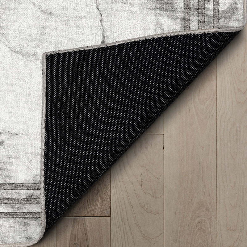 Gerde Marble Gray Abstract Pattern Flat-Pile Rug, Rectangle 3'3" x 5'