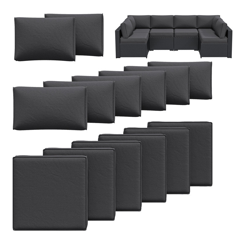 14-Pcs Outdoor Patio Cushion Cover Set  For 6-Seat Sectional Sofa, Covers Only, Gray