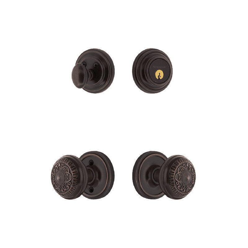Nostalgic Warehouse Classic Rosette Entry Set with Egg & Dart Knob, Timeless Bronze, 2.375