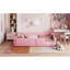 Lit plateforme tapissier simple avec garde-corps et station de charge, rose