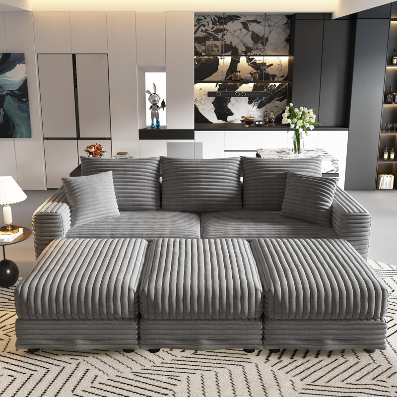 Canapé modulaire Woolston avec velours côtelé moelleux et mousse haute densité, Velours côtelé gris