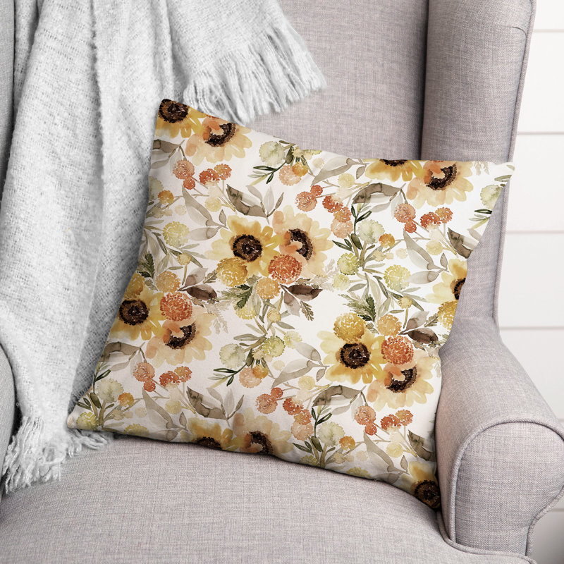 Coussin décoratif en polyester floral, 16 po x 16 po