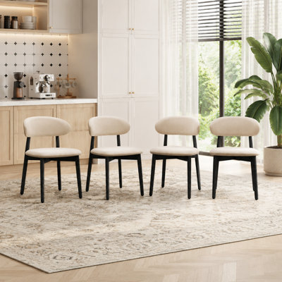 Mid Century Modern Dining Chairs With Brown Solid Wood Legs, Beige Kitchen Chairs