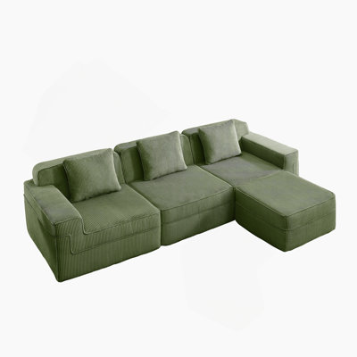 Boneless Modular 3 Seat L Shape Sectional Sofa With Deep Seat, Cloud Sectional Couch Featuring Throw Pillows And Movable Ottoman, Ideal For Family Gatherings