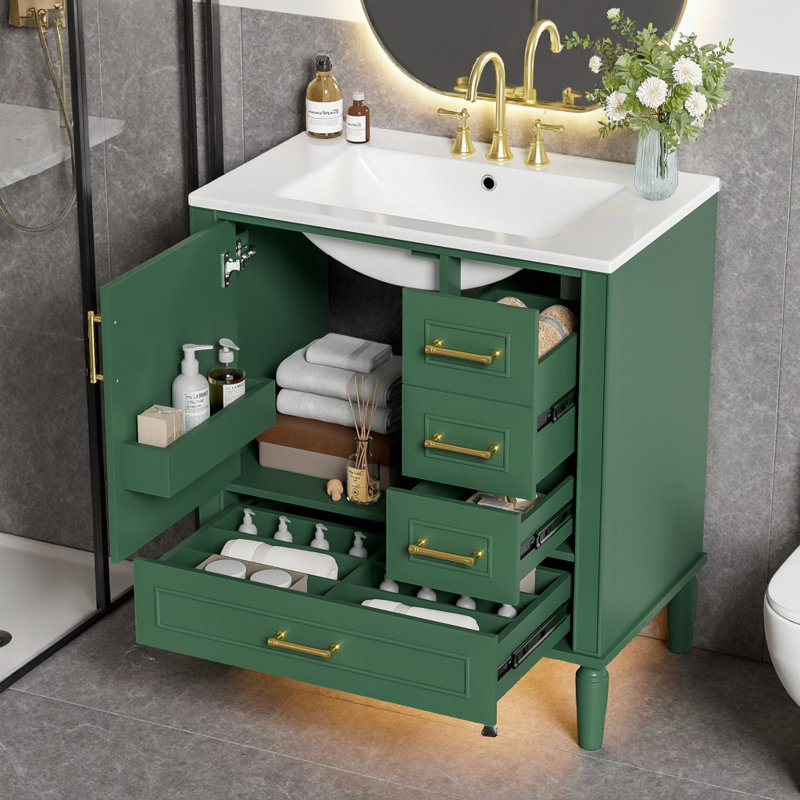Meuble-lavabo 30 po avec lavabo en céramique, Vert