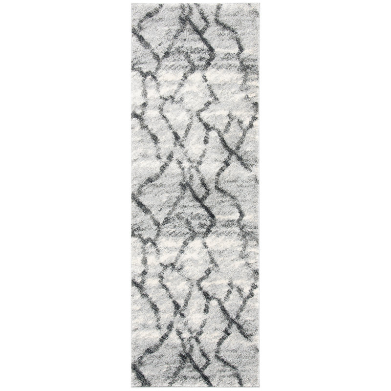 Retro 2144 Performance Abstract Rug, Runner 2'3" x 9', Gray
