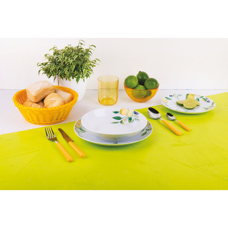 Lemon Gray Porcelain China Stoneware Dinnerware Set 18 Piece - Service for 6