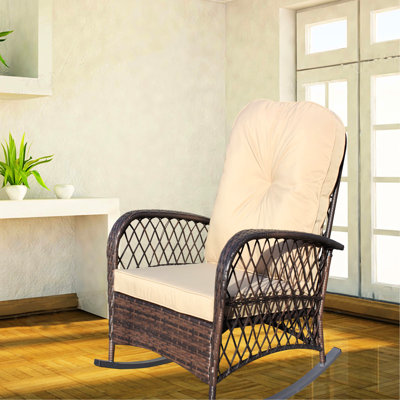 Patio Rocking Ware, Steel Blend, Thick Cushion, Backyard Garden, Shallow Brown Highlight Outdoor Equipment, Armrest Design Model, Build Pattern Garden Backyard, Cornerstone Level Model