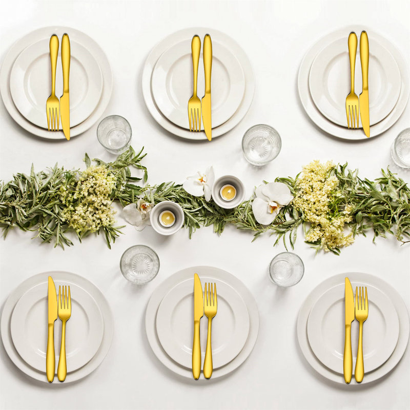 Brayden Studio Ashika 30 Piece Stainless Steel Cutlery Set , Service for 6, Gold/Satin Black