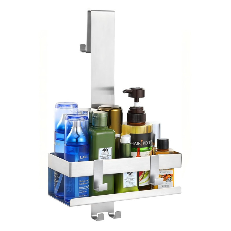 Étagère de douche suspendue à la porte, en acier inoxydable 304, antirouille, sans perçage, argentée.