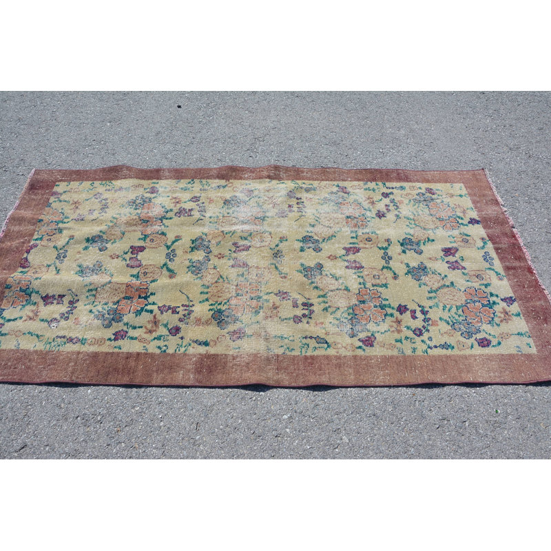 Beige Statement Rugs, Turkish Rug, Vintage Rugs, 3.4x6.7 ft Accent Rugs, Kitchen Rugs, Wool Rugs