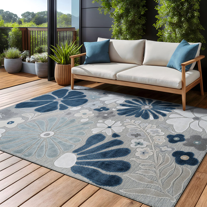 Tapis floral d'intérieur pour l'extérieur, Rectangle 4' x 6', Orange