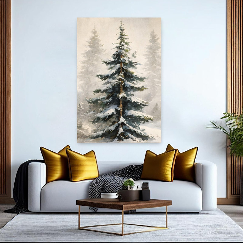 Winter Winter pins II, art contemporain de paysage de pin abstrait, 60" H x 40" W