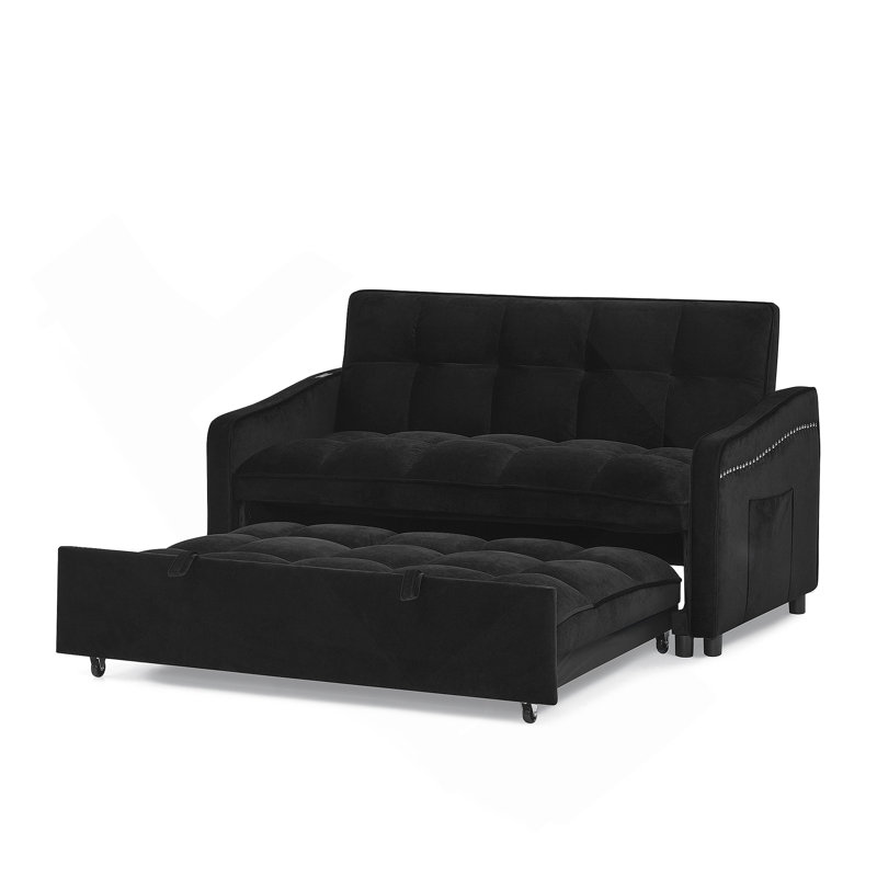 Collinward 53" W Murphy Sofa Bed Loveseat with Adjustable Tufted Back and USB Outlet, Black Velvet, 31" H x 47" W x 36.5" D