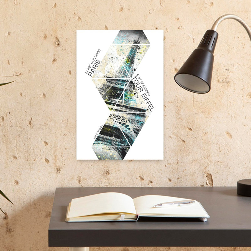 Geometric Eiffel Tower Paris Abstract Colourful Geometric Architecture City Wall Art Print, 18" H x 12" W