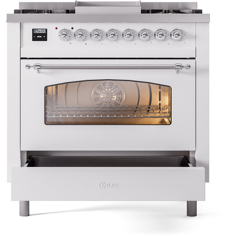 ILVE Nostalgie II 36 Dual Fuel Range, knobs, Blue Gray/Chrome, Natural Gas