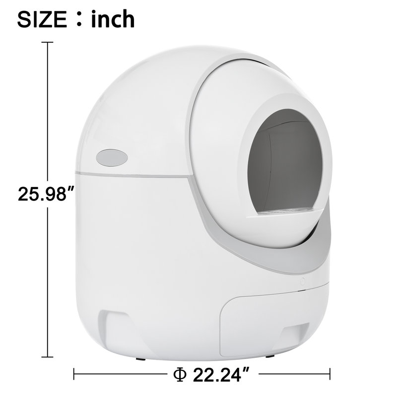 Bac à litière automatique en plastique, Blanc, H 25,98 po x l 22,24 po x P 22,24 po