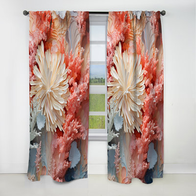 Pink And White Coastal Coral Collage IV - Coastal Coral Blackout Curtain - 1 Panels