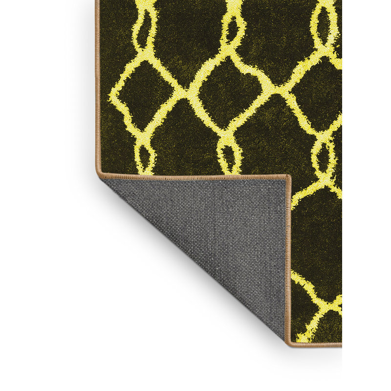 Tapis en laine / polyester tissé à la machine Canavan - noir / jaune, Rectangle 2 pi x 3 pi