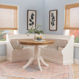 Anastasia Solid Pine Corner Breakfast Nook with Hidden Storage & Pedestal Table Set