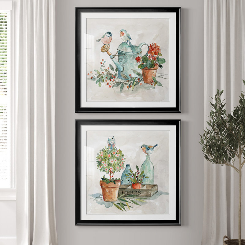 " Garden Glimpse I " 2 - Pieces, Black Framed, White, 26.5" H x 26.5" W x 1" D