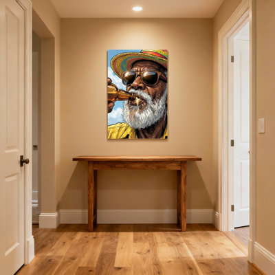 Fashion Colorful Hat Sunglasses Beer Drinking Man Canvas Print