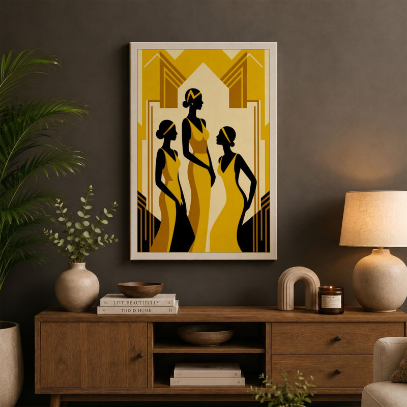Three Ascending Figures Art Deco - Wrapped Canvas, 18x12 - 45.7 x 30.5 cm, Ochre Border