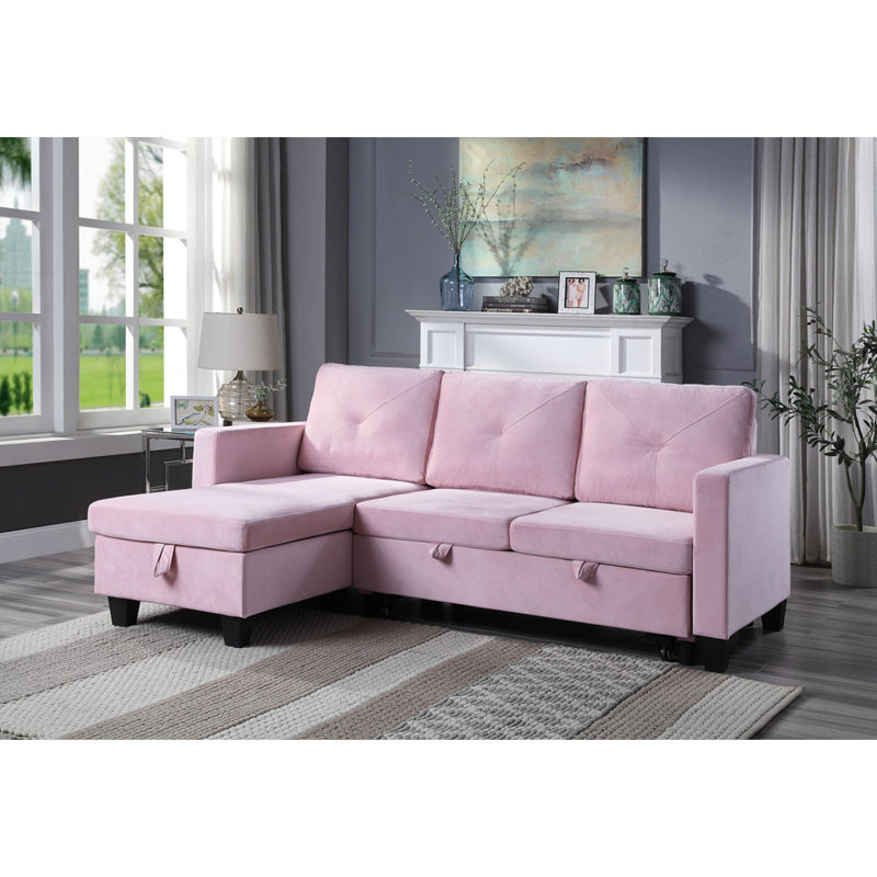 Canapé-lit modulaire réversible en velours 82,5 po Modern Canapé Nova, Velours rose