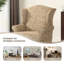 Fauteuil à oreilles rembourré en lin brun à motif cachemire Duward avec accoudoirs roulés et pieds en bois massif Duward-1464895307