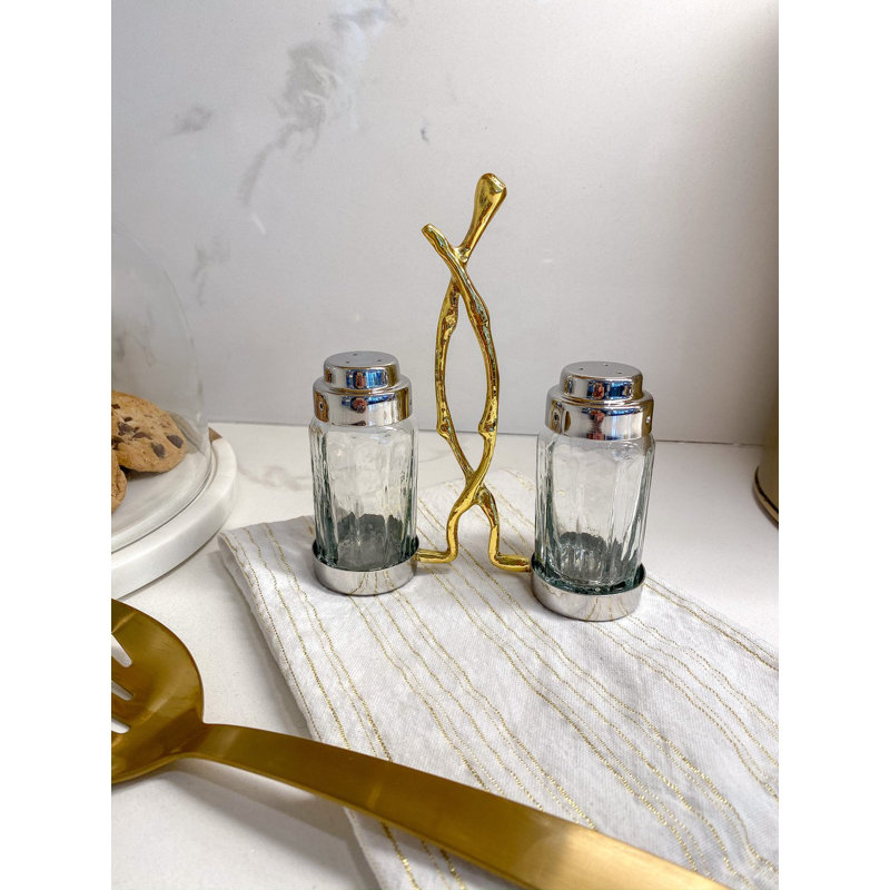 Elegant Glass Salt and Pepper Set with Gold Twig Design
