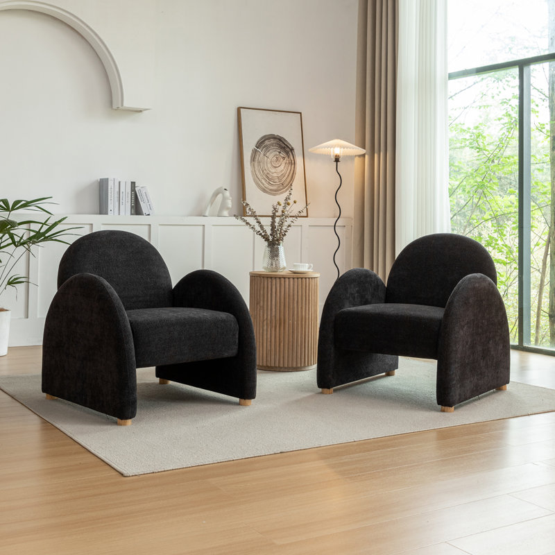 Delal  Upholstered  Boucle Armchair, Black Fabric
