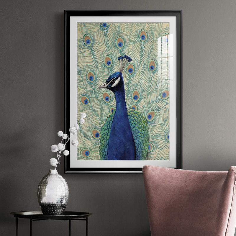 Paon bleu II - reproduction de cadre photo, H 30,5 po x l 22,5 po x P 1 po, Cadre noir