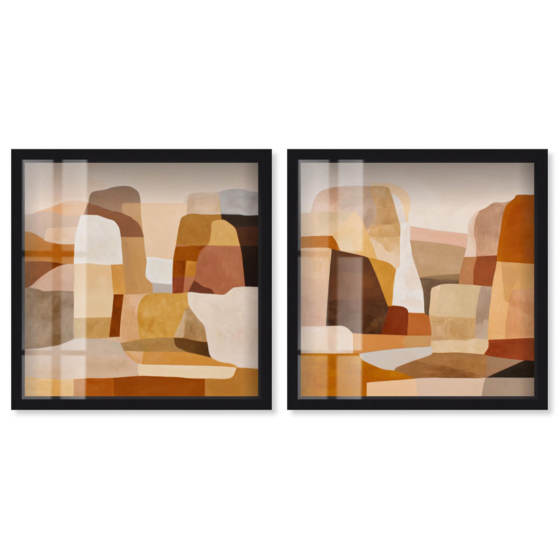 Desert Harmony Shadowbox Print Beige Wall Decor Set by Art Remedy, Black Frame, 12 x 12, H 13 po x l 13 po, Black Frame