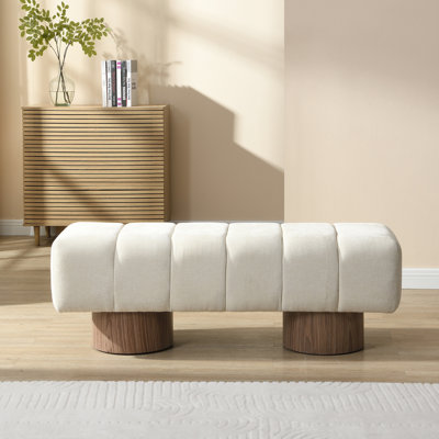 Banc en chenille beige avec capacité de poids de 300 lb, sans assemblage, convient pour la salle à manger, le salon et le lit, hauteur 17 po