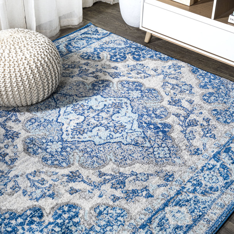 Lathan Bohemian FLAIR Boho Vintage Medallion Cream/Blue Rug