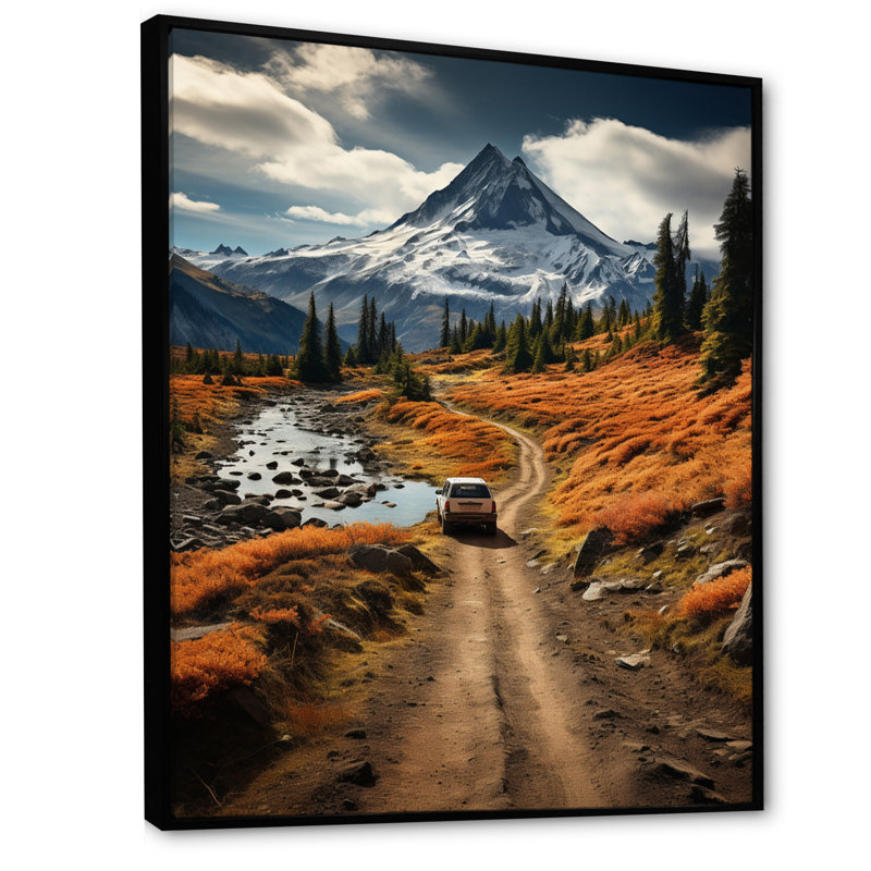 The Road To The Mountains - Décoration murale route, H 20 po x l 12 po x P 1 po, Cadre flottant noir