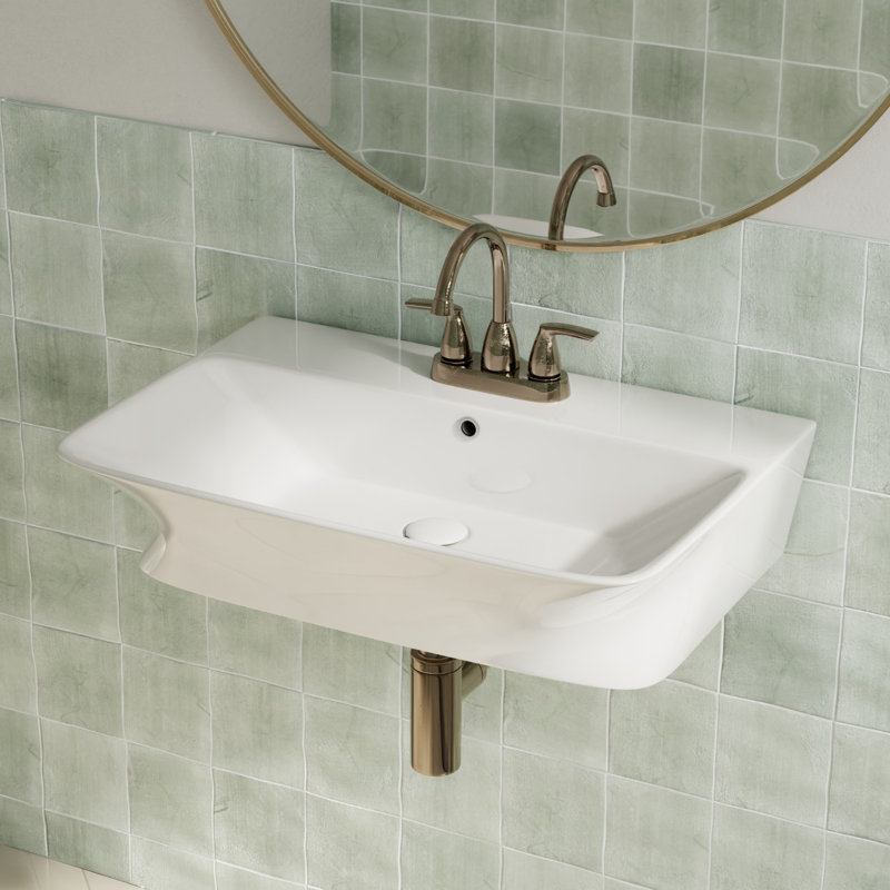 Lavabo mural rectangulaire en céramique avec trop-plein et trous pour robinet central Los Flexi, Blanc
