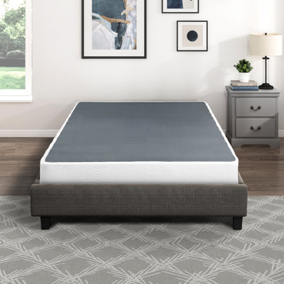 Full Size Mattress Foundation - Textured Fabric, Metal Frame Stable Black Rack Textured, Fabric Cover by White Noise