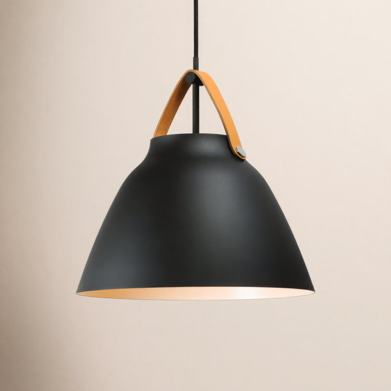 Gianni 1-Light Dome Single Pendant, 14.5" H x 14.25" W x 14.25" D, Tan Leather/Black
