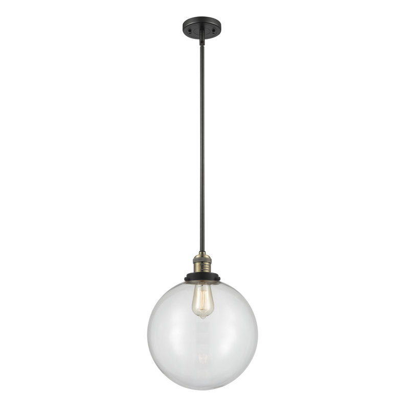 Luminaire suspendu sphère simple à 1 lumière Clermont, Transparent, DEL, Laiton antique noir
