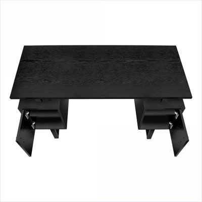 Bureaux, bureau d'ordinateur Mid-Century contemporain avec 2 armoires de rangement, stratifié chêne noir l 48 po, pieds en métal noir | Noir | Panneau de particules